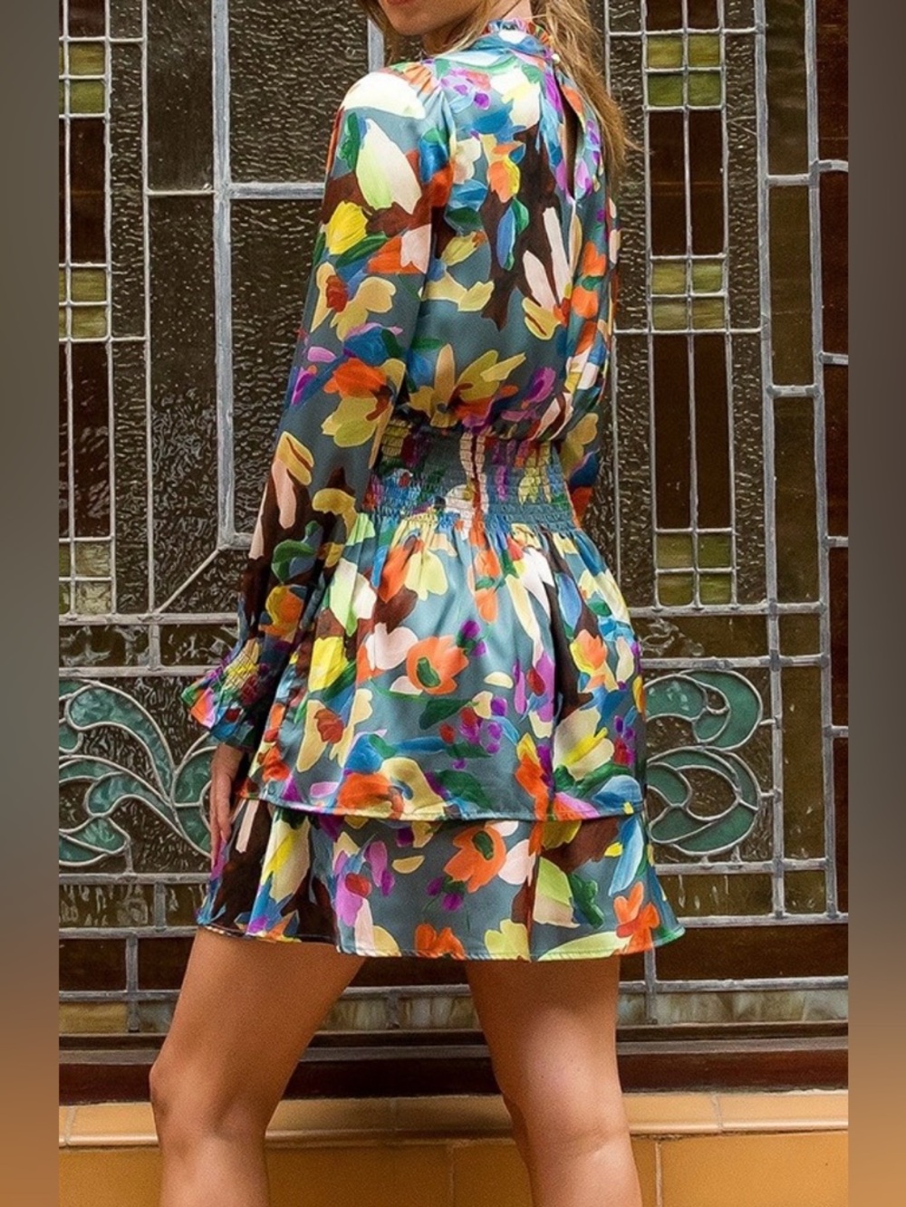 THML Multicolor Floral Satin Tiered Dress - Women #V00